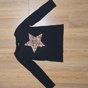 Cherokee Sequin Star Black Long Sleeve Shirt, girls size 6